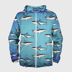 Ветровка с капюшоном мужская Акулы Паттерн, цвет: 3D-белый