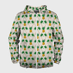 Ветровка с капюшоном мужская Узор ретро Ананасы, цвет: 3D-белый