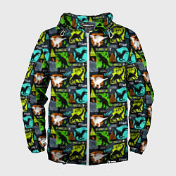 Ветровка с капюшоном мужская Dinosaurs, цвет: 3D-белый