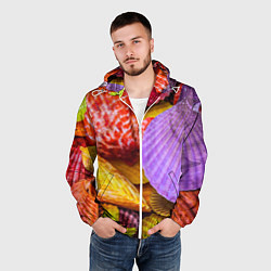 Ветровка с капюшоном мужская Разноцветные ракушки multicolored seashells, цвет: 3D-белый — фото 2