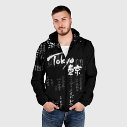 Ветровка с капюшоном мужская Токио Надпись Иероглифы Япония Tokyo, цвет: 3D-черный — фото 2