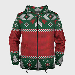 Ветровка с капюшоном мужская Knitted Christmas Pattern, цвет: 3D-черный