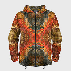Ветровка с капюшоном мужская Коллекция Фрактальная мозаика Оранжевый, цвет: 3D-черный