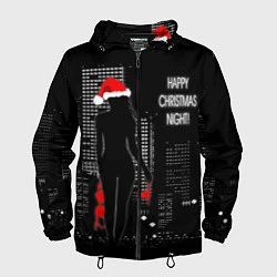 Ветровка с капюшоном мужская Happy Christmas Night!, цвет: 3D-черный