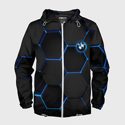 Ветровка с капюшоном мужская BMW blue neon theme, цвет: 3D-белый