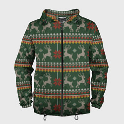 Ветровка с капюшоном мужская Новогодний свитер c оленями 1, цвет: 3D-черный