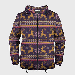 Ветровка с капюшоном мужская Новогодний свитер c оленями 2, цвет: 3D-черный