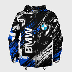 Ветровка с капюшоном мужская BMW следы от шин, цвет: 3D-черный