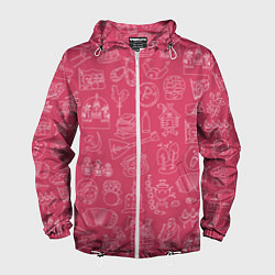 Ветровка с капюшоном мужская Паттерн русских иконок, цвет: 3D-белый