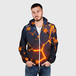 Ветровка с капюшоном мужская НОВОГОДНИЕ ОГНЕННЫЕ 3D ПЛИТЫ FIRE NEON HEXAGON, цвет: 3D-белый — фото 2