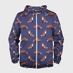 Ветровка с капюшоном мужская Акварельные лисы паттерн, цвет: 3D-белый