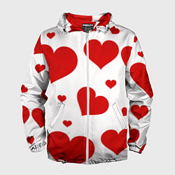 Ветровка с капюшоном мужская Красные сердечки Heart, цвет: 3D-белый