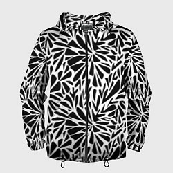 Ветровка с капюшоном мужская Черно белый абстрактный узор, цвет: 3D-черный