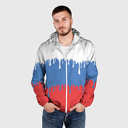 Ветровка с капюшоном мужская Флаг России потёки, цвет: 3D-белый — фото 2