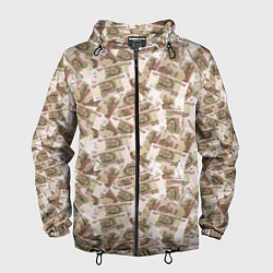 Ветровка с капюшоном мужская Купюры 100 рублей, цвет: 3D-черный