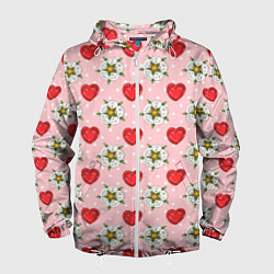 Ветровка с капюшоном мужская Сердечки и цветочки паттерн, цвет: 3D-белый