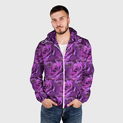 Ветровка с капюшоном мужская Фиолетовые цветы паттерн, цвет: 3D-белый — фото 2