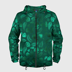 Ветровка с капюшоном мужская Яркие зеленые листья, цвет: 3D-черный
