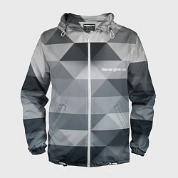 Ветровка с капюшоном мужская Never give up - Никогда не сдавайся, цвет: 3D-белый