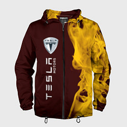 Ветровка с капюшоном мужская TESLA MOTORS - Пламя По вертикали, цвет: 3D-черный