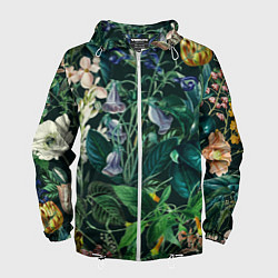 Ветровка с капюшоном мужская Цветы Темный Сад, цвет: 3D-белый