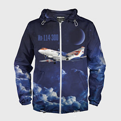 Ветровка с капюшоном мужская Пассажирский самолет Ил-114-300, цвет: 3D-белый