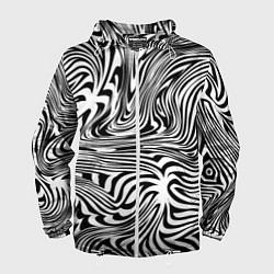 Ветровка с капюшоном мужская Сумасшедшая зебра Абстрактный узор с извилистыми л, цвет: 3D-белый