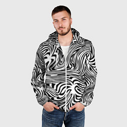 Ветровка с капюшоном мужская Сумасшедшая зебра Абстрактный узор с извилистыми л, цвет: 3D-белый — фото 2