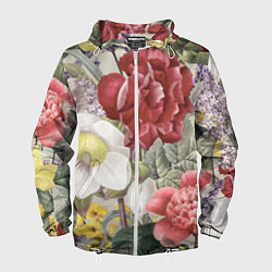 Ветровка с капюшоном мужская Цветы Красочный Садовый Букет, цвет: 3D-белый
