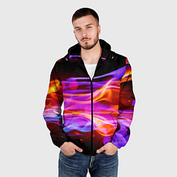 Ветровка с капюшоном мужская Abstract colorful waves, цвет: 3D-черный — фото 2