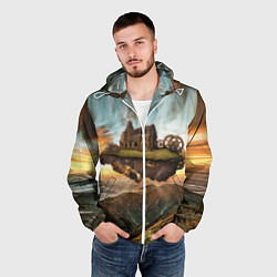 Ветровка с капюшоном мужская Горный пейзаж в стиле Стимпанк, цвет: 3D-белый — фото 2