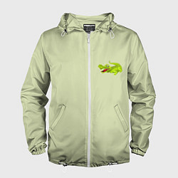 Ветровка с капюшоном мужская Крокодил на фоне салатного цвета crocodile, цвет: 3D-белый