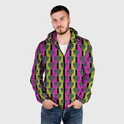 Ветровка с капюшоном мужская Striped multicolored pattern Сердце, цвет: 3D-черный — фото 2