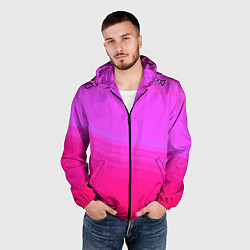 Ветровка с капюшоном мужская Neon pink bright abstract background, цвет: 3D-черный — фото 2