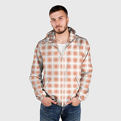 Ветровка с капюшоном мужская Light beige plaid fashionable checkered pattern, цвет: 3D-белый — фото 2