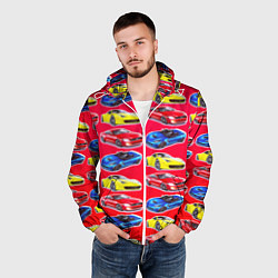Ветровка с капюшоном мужская Спортивные машины, цвет: 3D-белый — фото 2