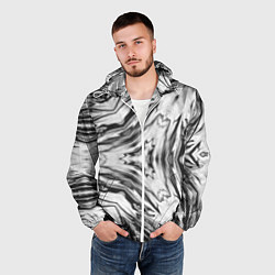 Ветровка с капюшоном мужская Черно-белый абстрактный узор Трио, цвет: 3D-белый — фото 2