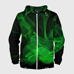 Ветровка с капюшоном мужская Зелёный абстрактный дым, цвет: 3D-белый