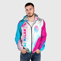 Ветровка с капюшоном мужская AC Milan neon gradient style: символ и надпись вер, цвет: 3D-черный — фото 2