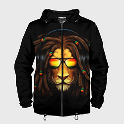 Ветровка с капюшоном мужская Лев в наушниках с дредами, цвет: 3D-черный