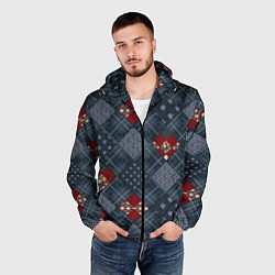 Ветровка с капюшоном мужская Red and blue denim patchwork, цвет: 3D-черный — фото 2