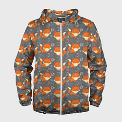 Ветровка с капюшоном мужская Веселые лисички, цвет: 3D-белый