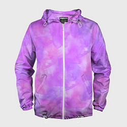 Ветровка с капюшоном мужская Акварельная текстура в розовых тонах, цвет: 3D-белый