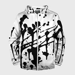 Ветровка с капюшоном мужская Чёрные кляксы на белом фоне - минимализм, цвет: 3D-белый