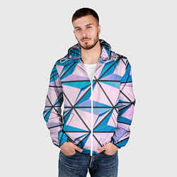 Ветровка с капюшоном мужская Абстрактные геометрические панели, цвет: 3D-белый — фото 2