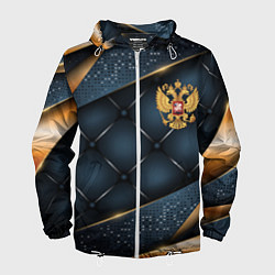 Ветровка с капюшоном мужская Золотой герб России на объемном фоне, цвет: 3D-белый