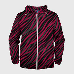 Ветровка с капюшоном мужская Модный полосатый красно- черный узор Зебра, цвет: 3D-белый
