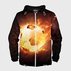 Ветровка с капюшоном мужская Футбольный мяч огонь, цвет: 3D-белый