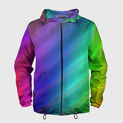 Ветровка с капюшоном мужская Полосы всех цветов радуги, цвет: 3D-черный