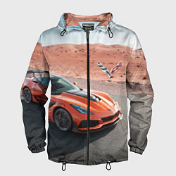 Ветровка с капюшоном мужская Chevrolet Corvette - Motorsport - Desert, цвет: 3D-черный